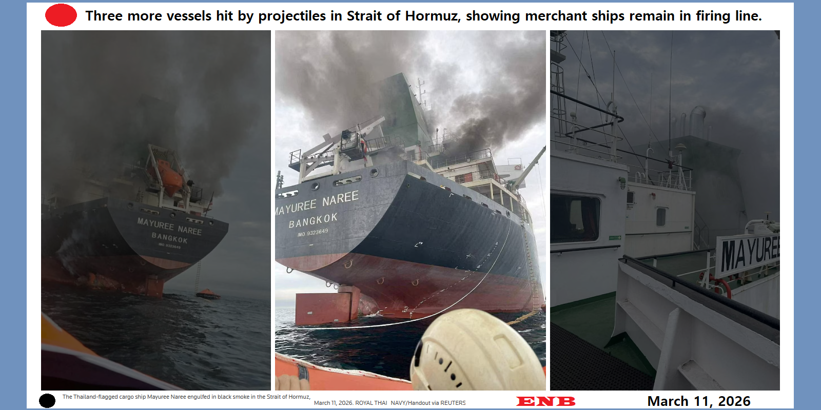 Three more vessels hit by projectiles in Strait of Hormuz